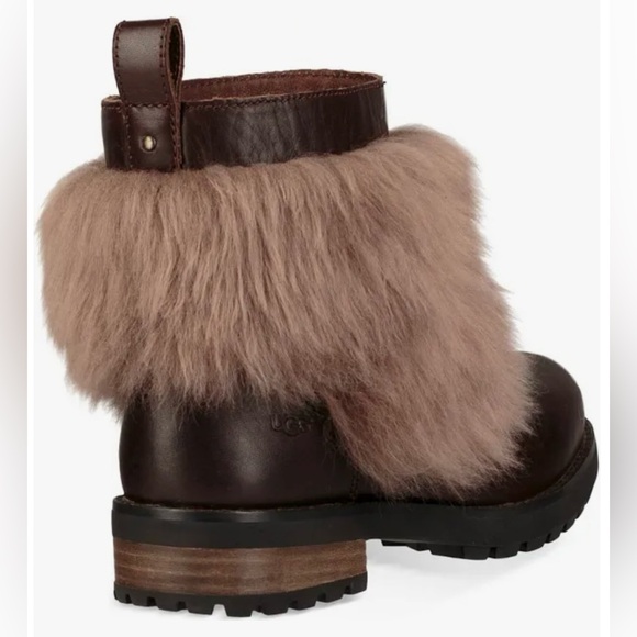 UGG Otelia Coconut Leather Sheepskin Cuff Ankle Mini Boots Booties Size 8.5 EUC - Picture 2 of 13